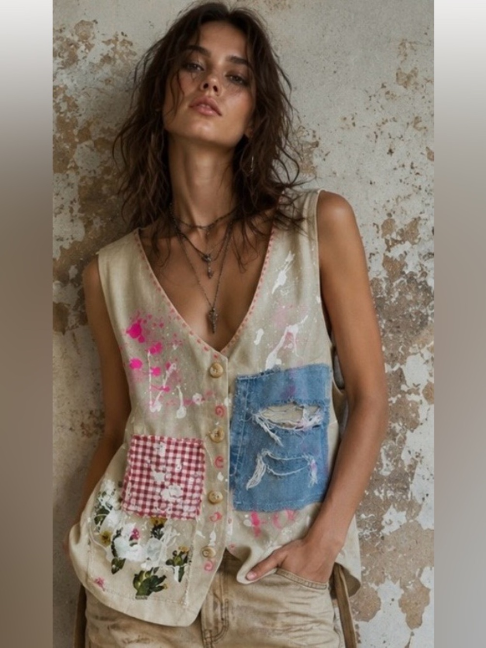 CRAM distressed cowgirl tie back vest